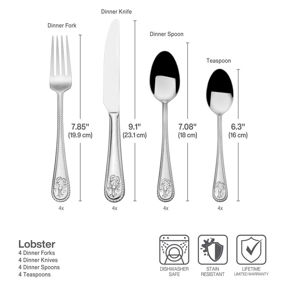 Lobster 16 Piece Flatware Set, Service for 4