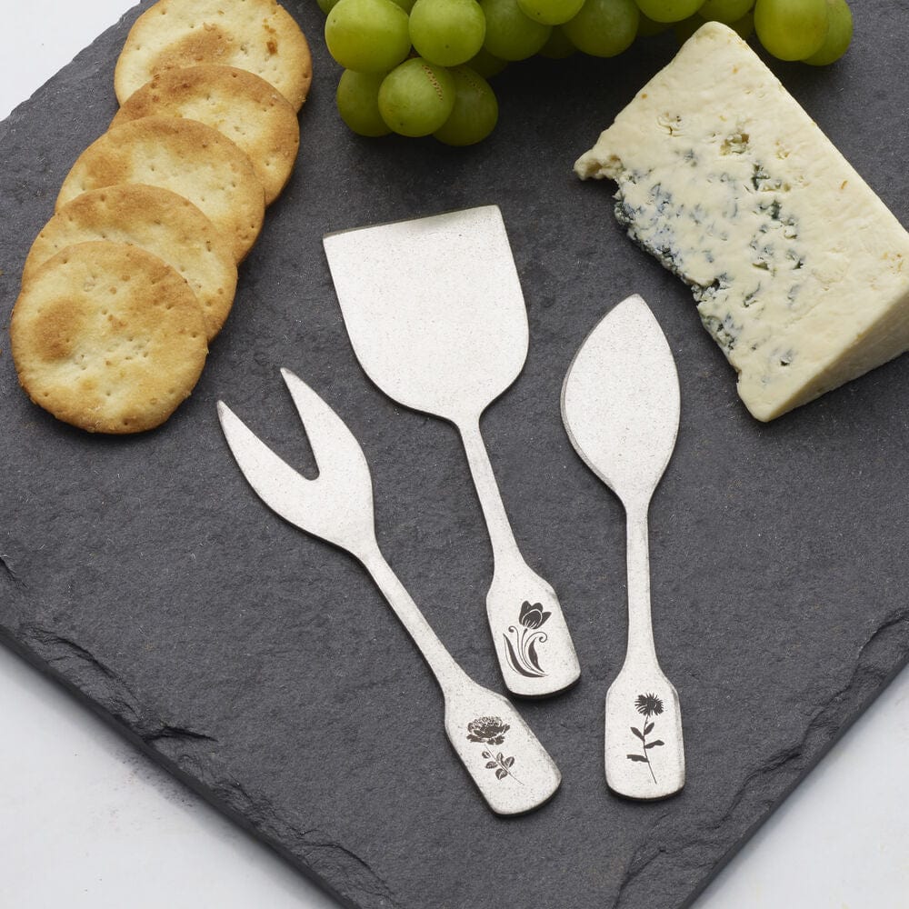 Matte Floral 3 Piece Cheese Spreader Set