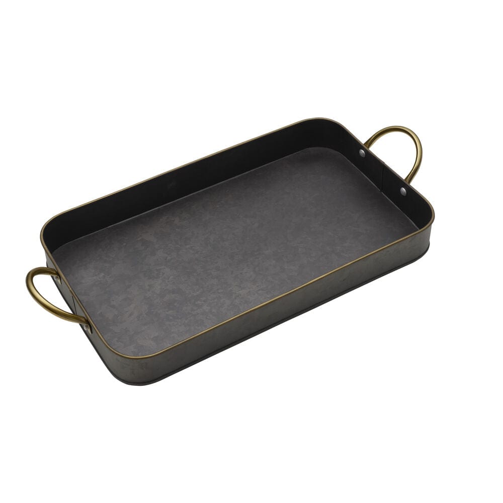 Black Galvanized Rectangular Tray with Handles