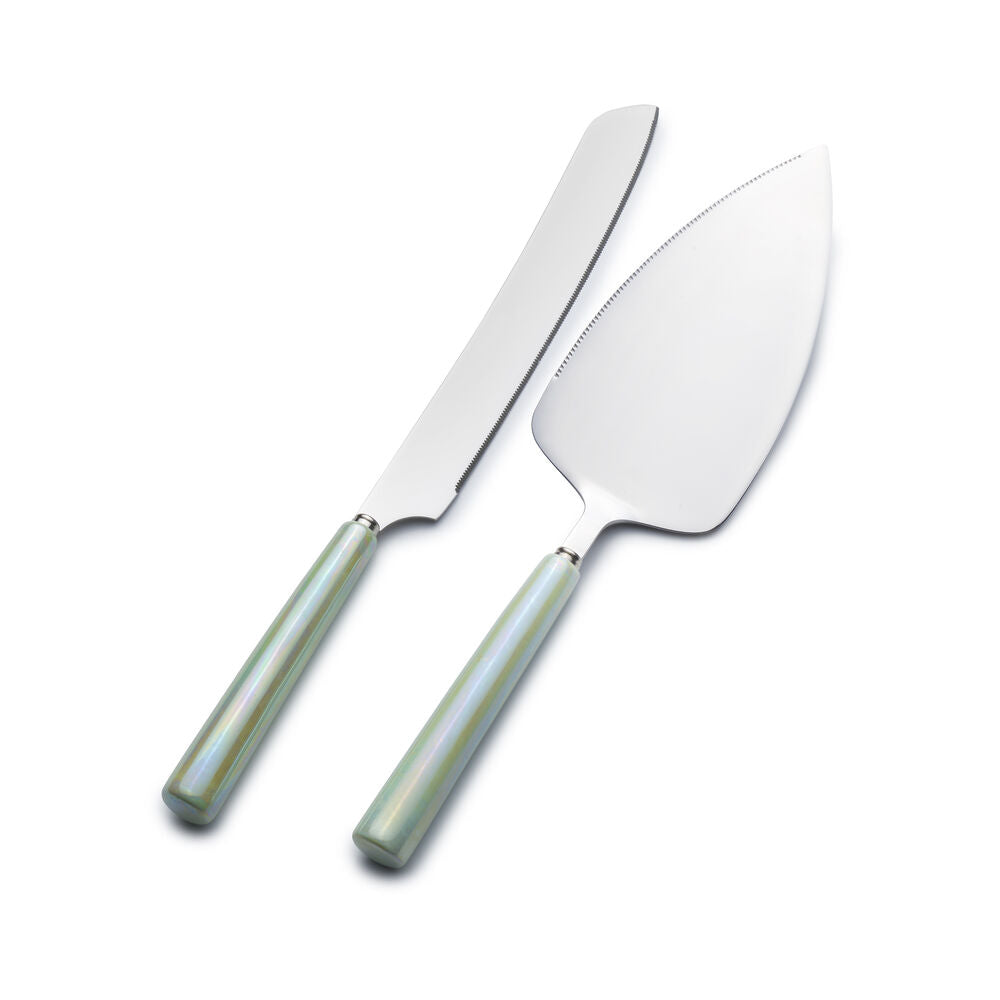 Serenity Ceramic Handle 2 Piece Cake Knife and Server Set