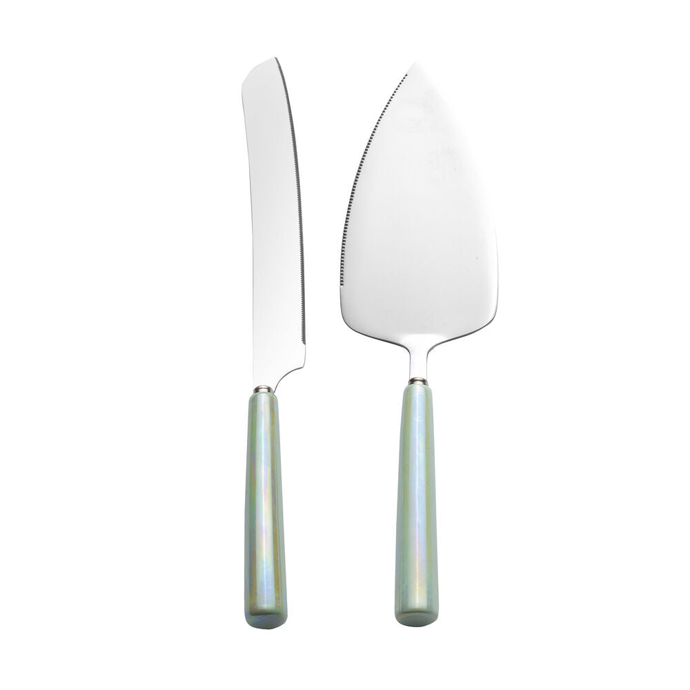 Serenity Ceramic Handle 2 Piece Cake Knife and Server Set