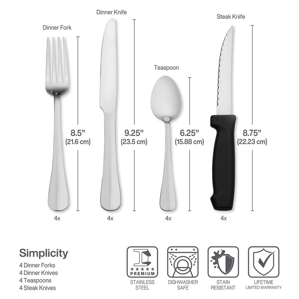 Simplicity 16 Piece Flatware Set, Service for 4