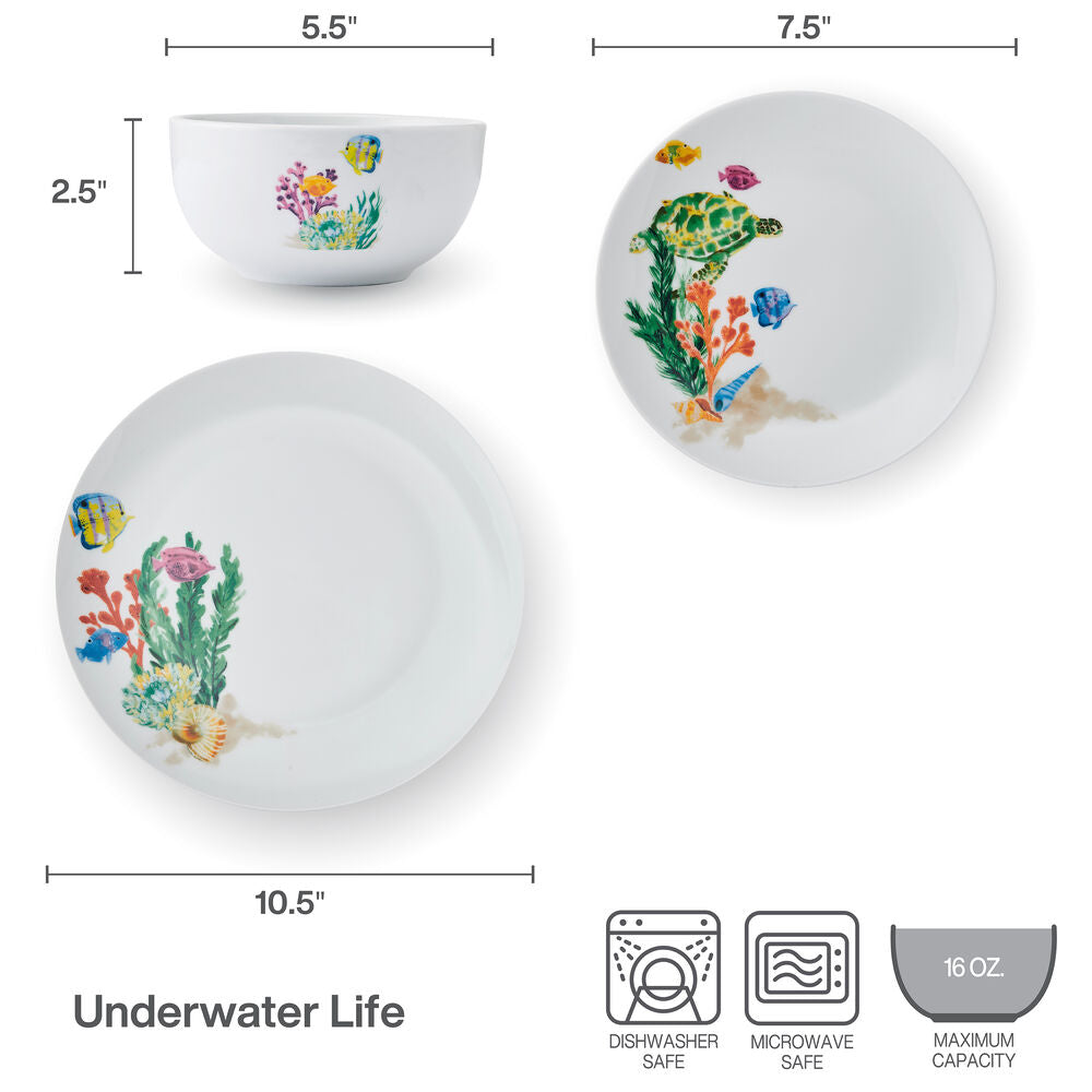 Underwater Life 12 Piece Dinnerware Set, Service for 4