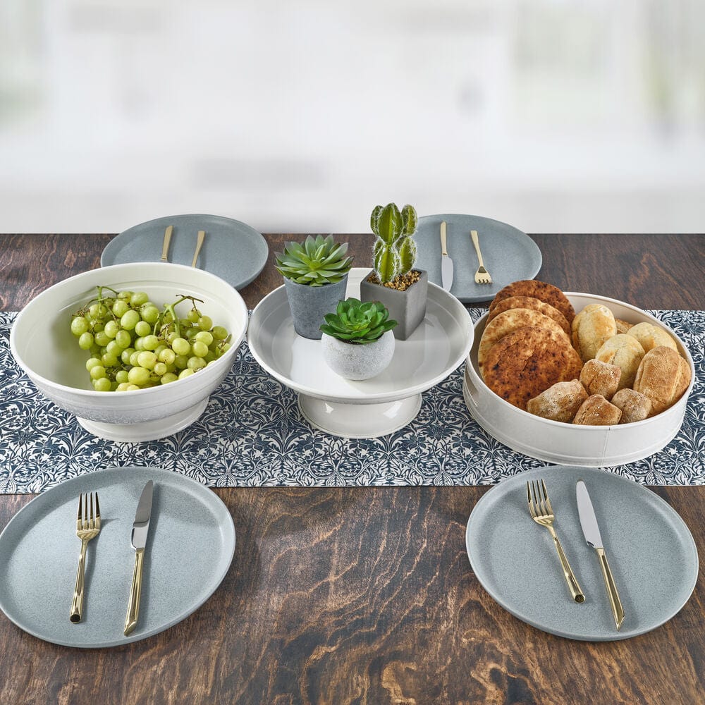 White Footed Metal Serve Bowl