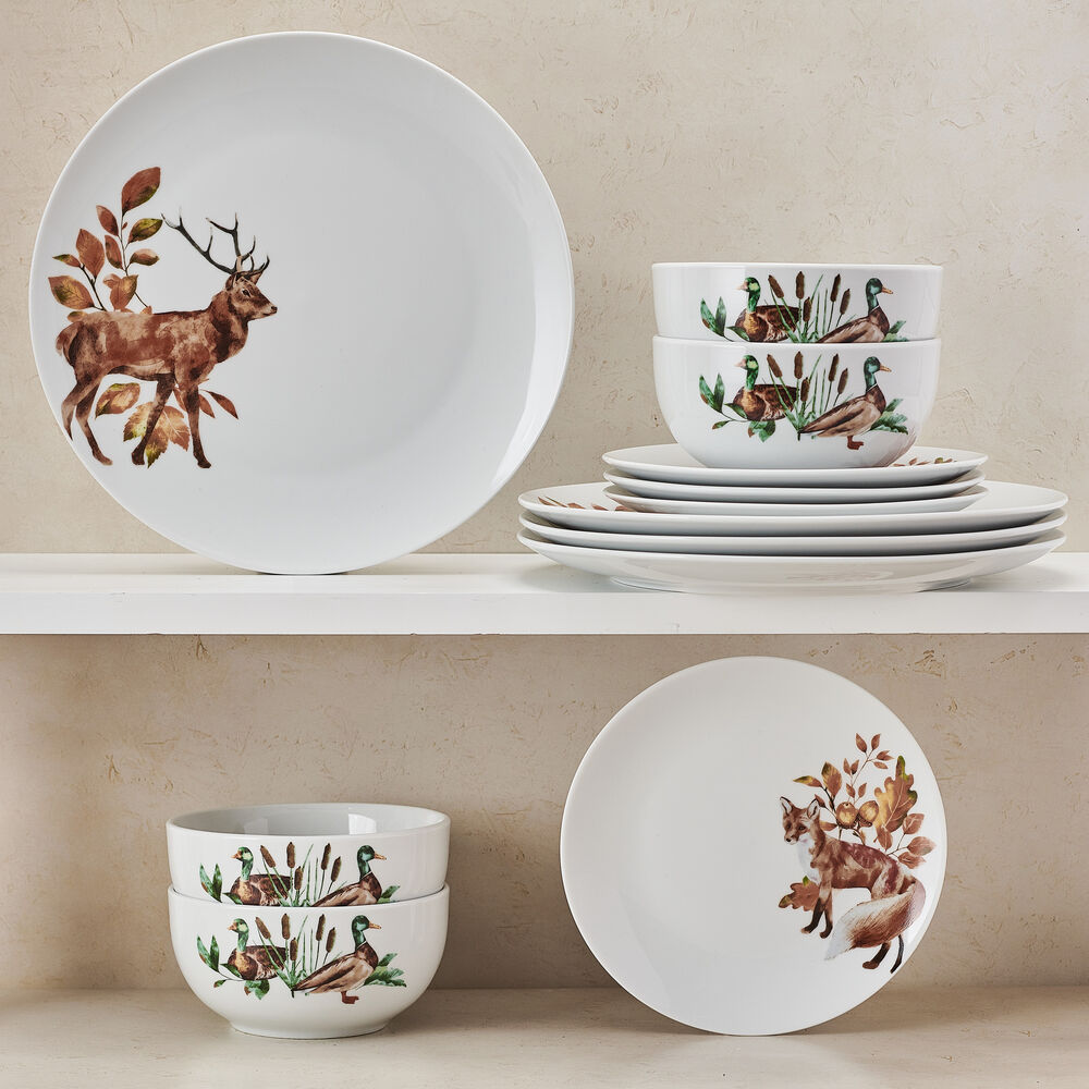 Woodland Wonders 12 Piece Dinnerware Set, Service for 4