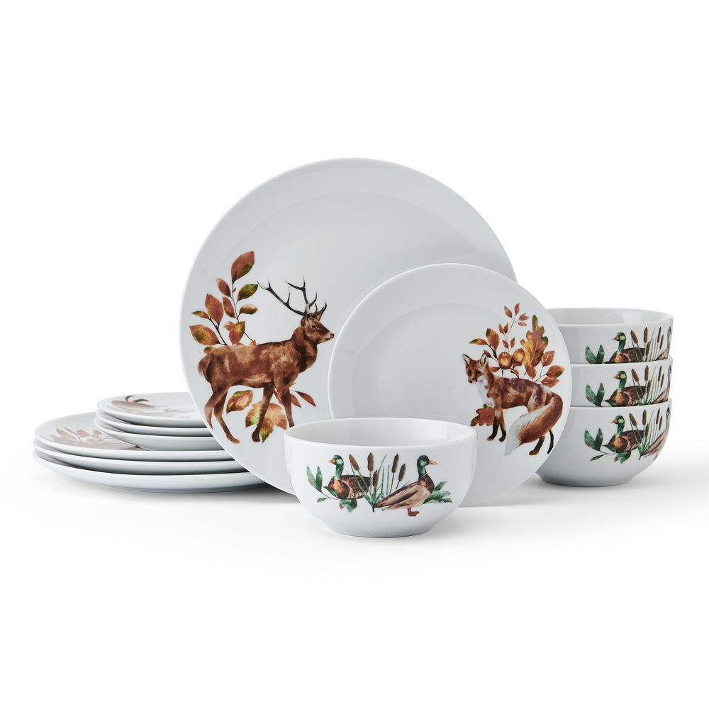 Woodland Wonders 12 Piece Dinnerware Set, Service for 4