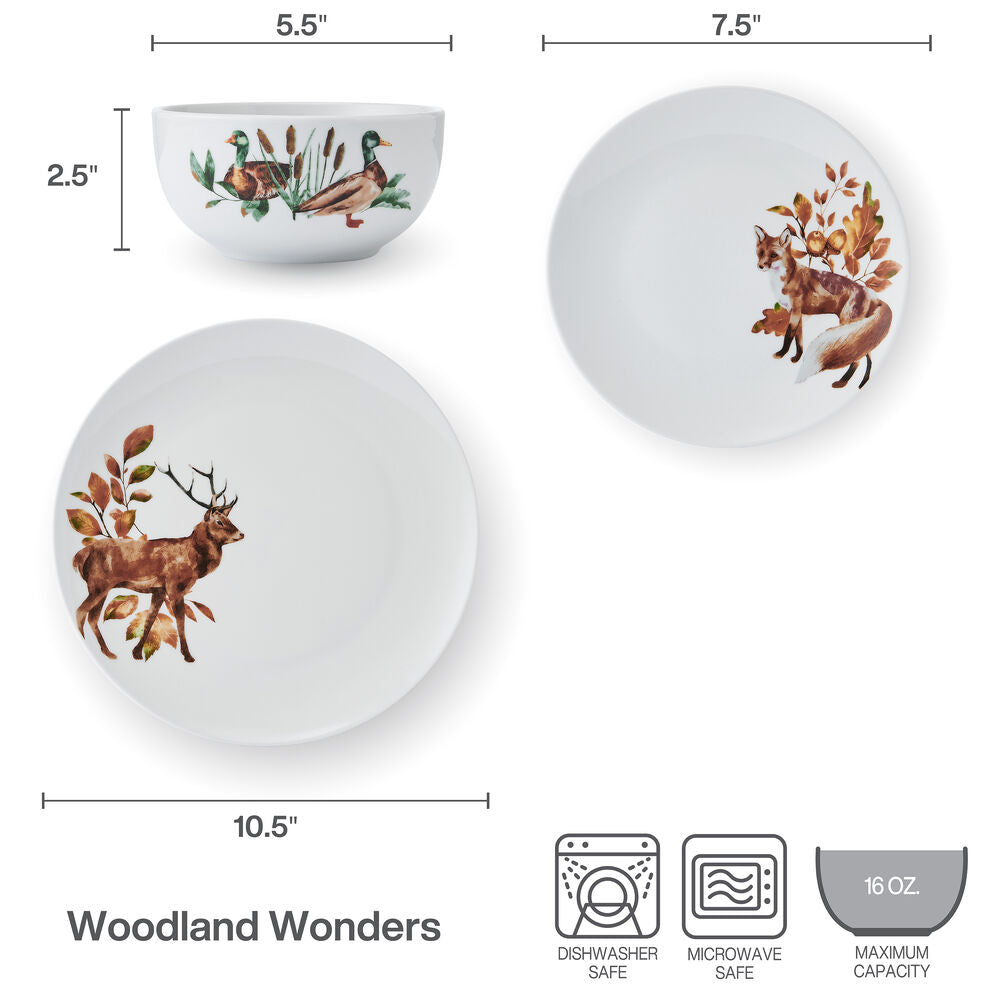 Woodland Wonders 12 Piece Dinnerware Set, Service for 4