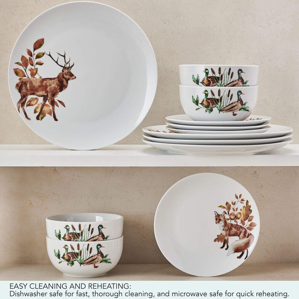 Woodland Wonders 12 Piece Dinnerware Set, Service for 4