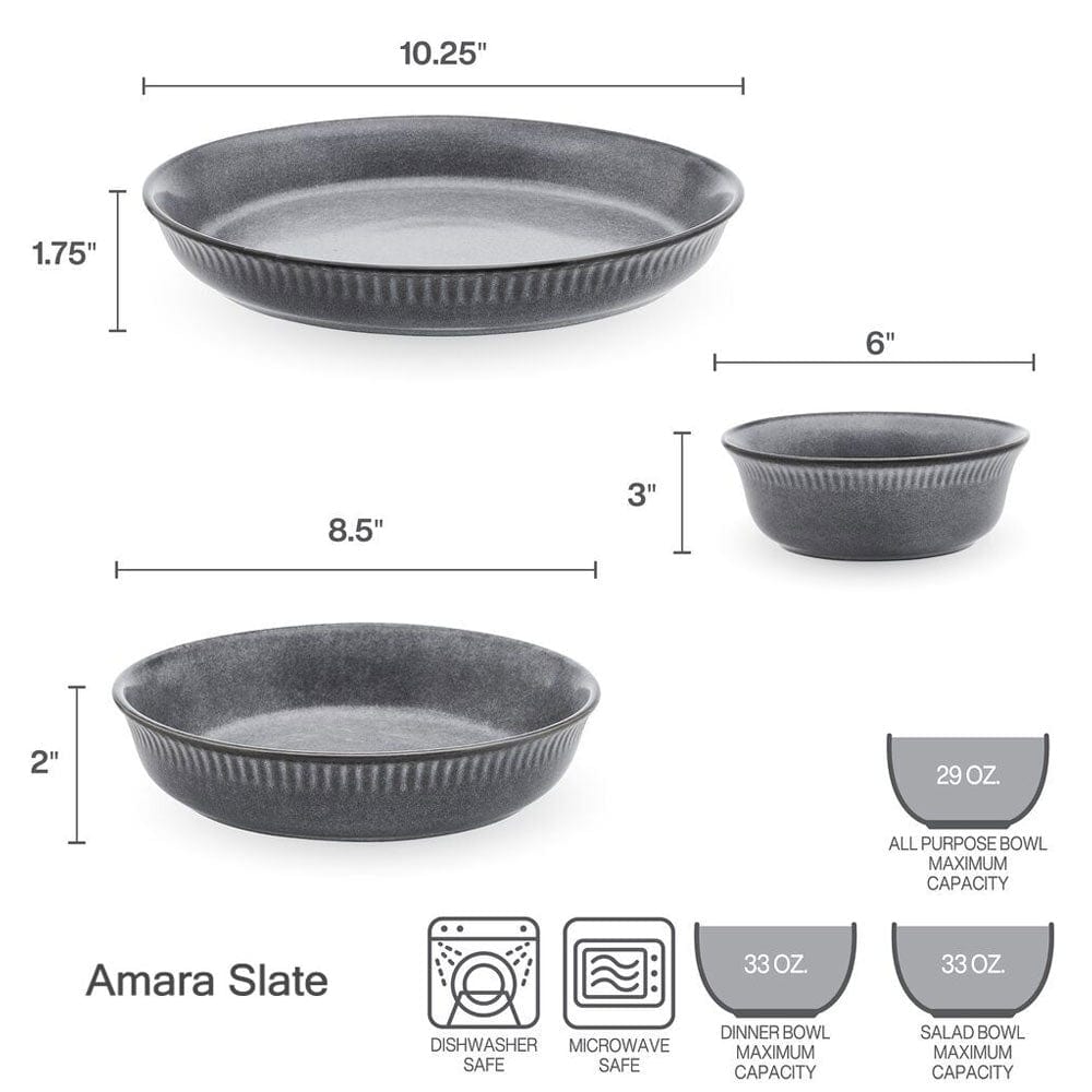 Amara Slate 6 Piece Dinnerware Bowl Set, Service for 2