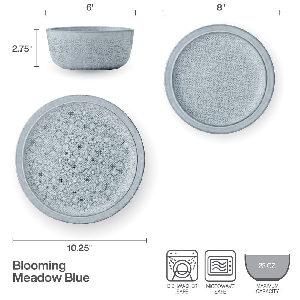 Blooming Meadow Blue 12 Piece Dinnerware Set, Service for 4