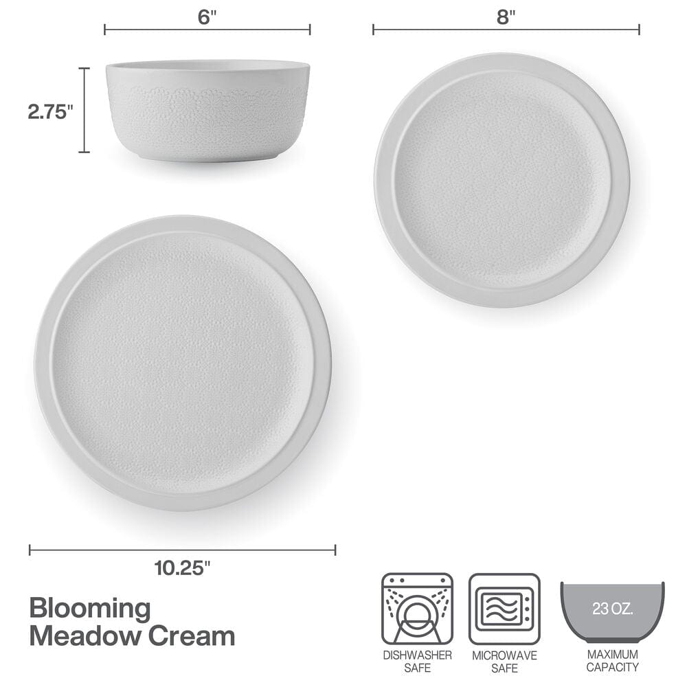 Blooming Meadow Cream 12 Piece Dinnerware Set, Service for 4