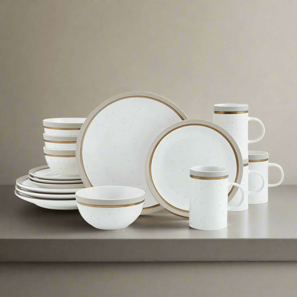 Ezra Taupe 16 Piece Dinnerware Set, Service for 4