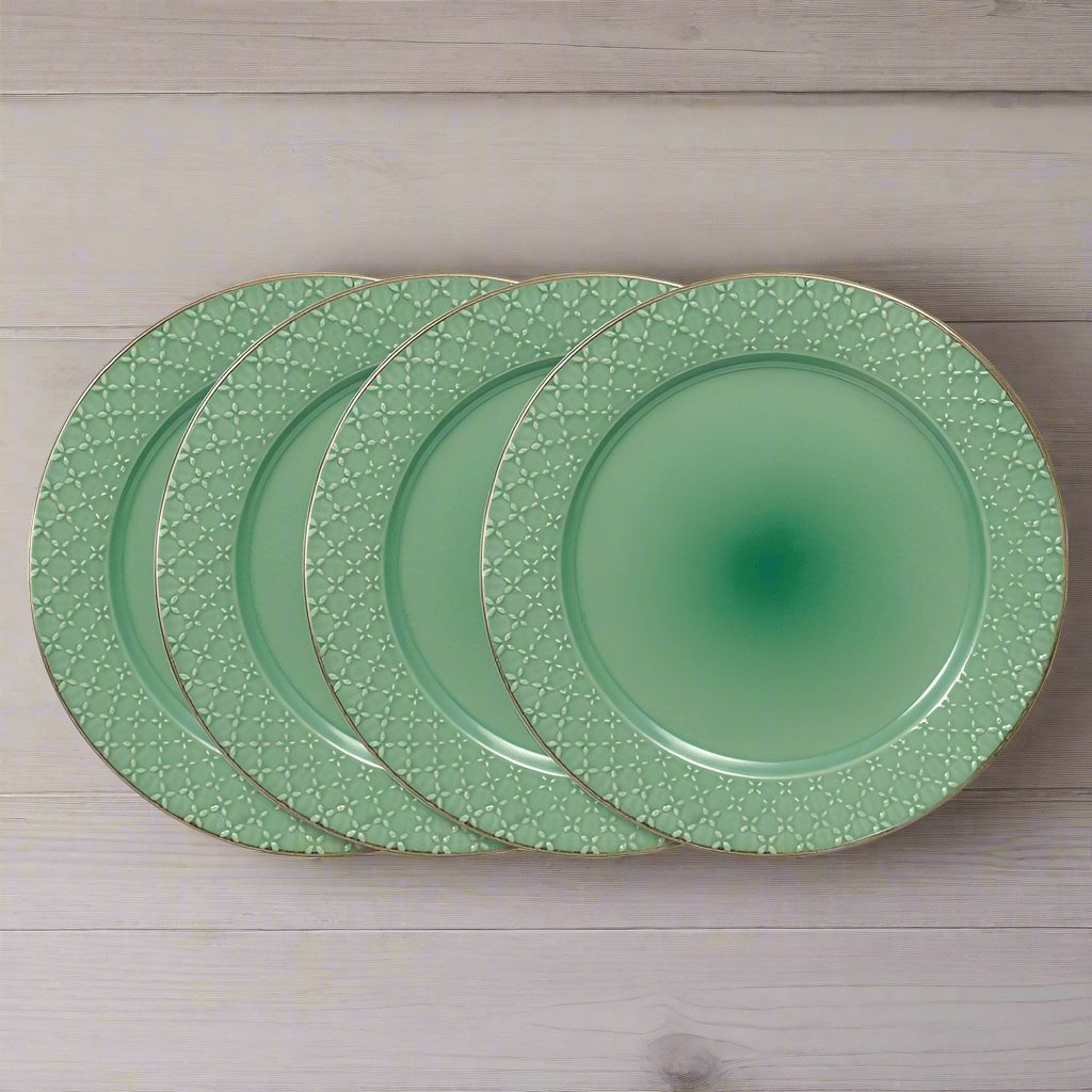 French Lace Set of 4 Green Dinner Plates