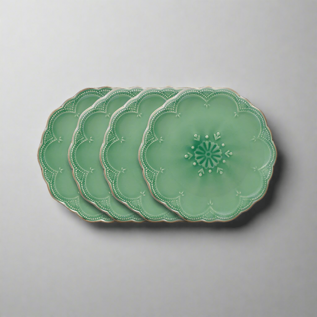 French Lace Set of 4 Green Salad Plates