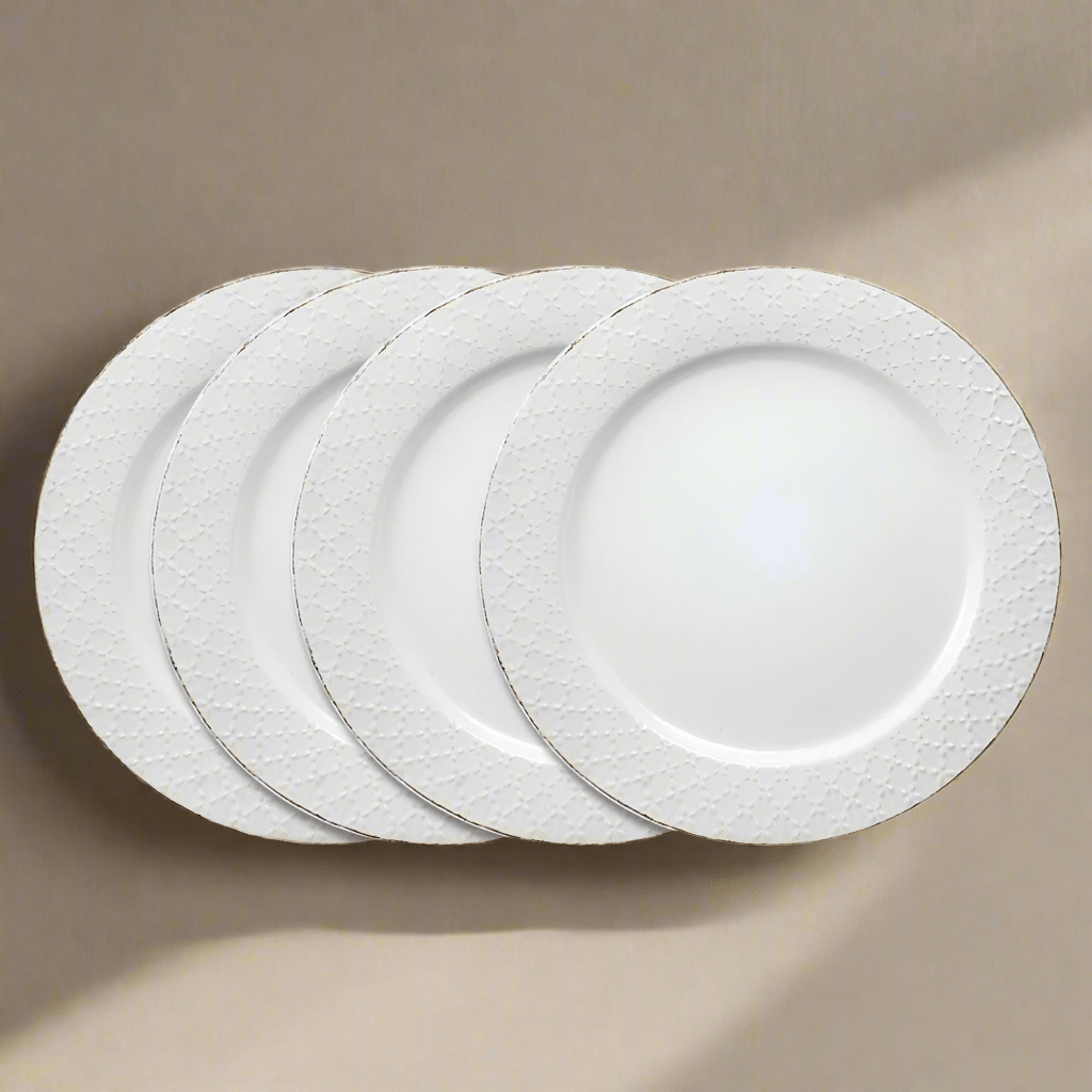 French Lace Set of 4 White Dinner Plates