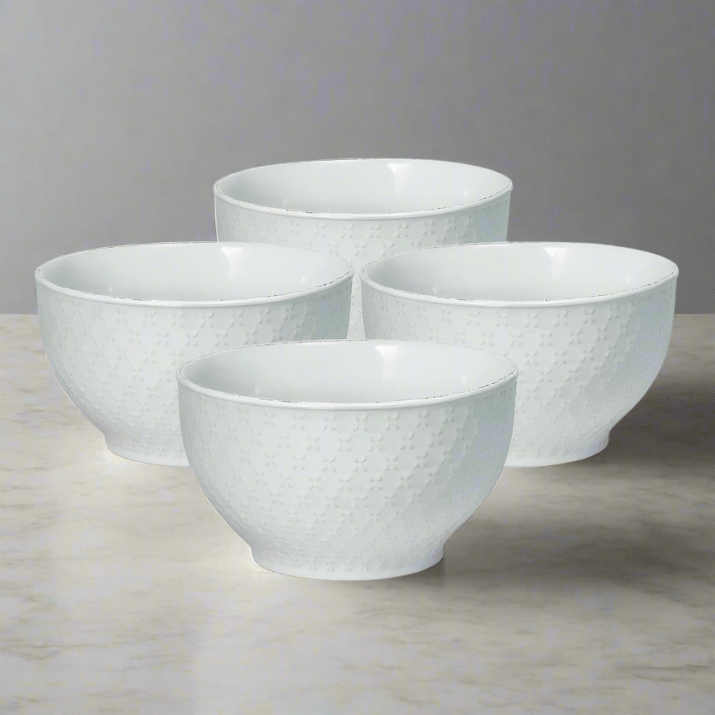 French Lace Set of 4 White Soup Cereal Bowls