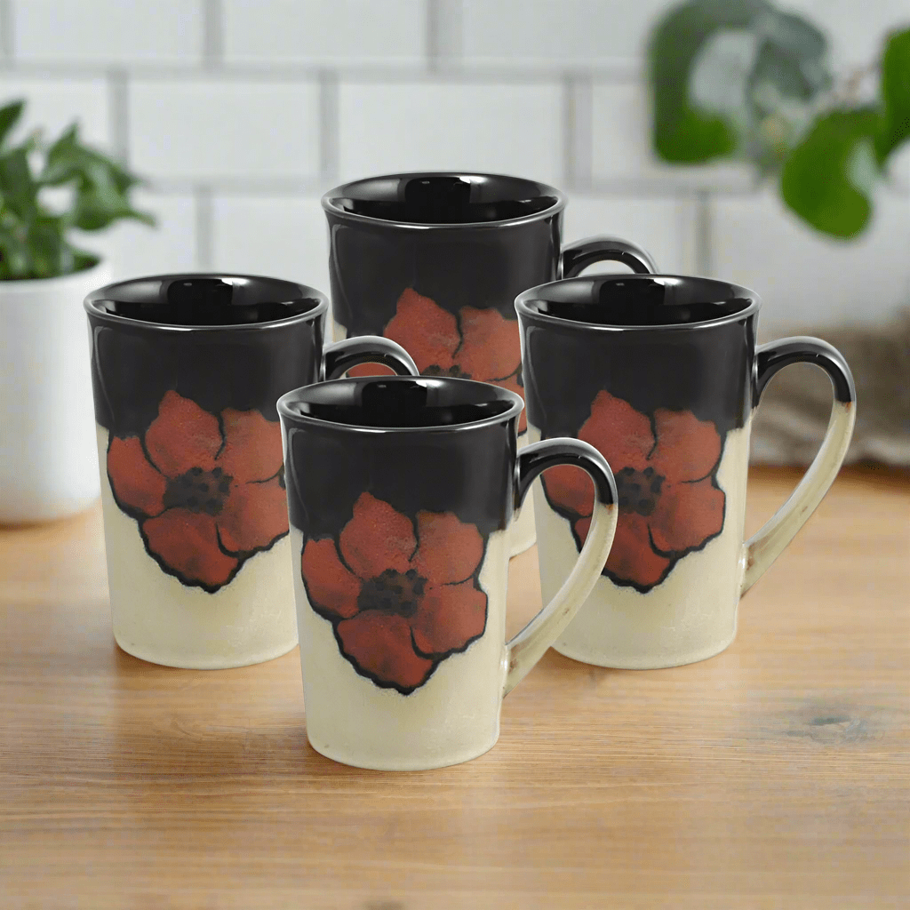 Painted Poppies Set of 4 Latte Mugs