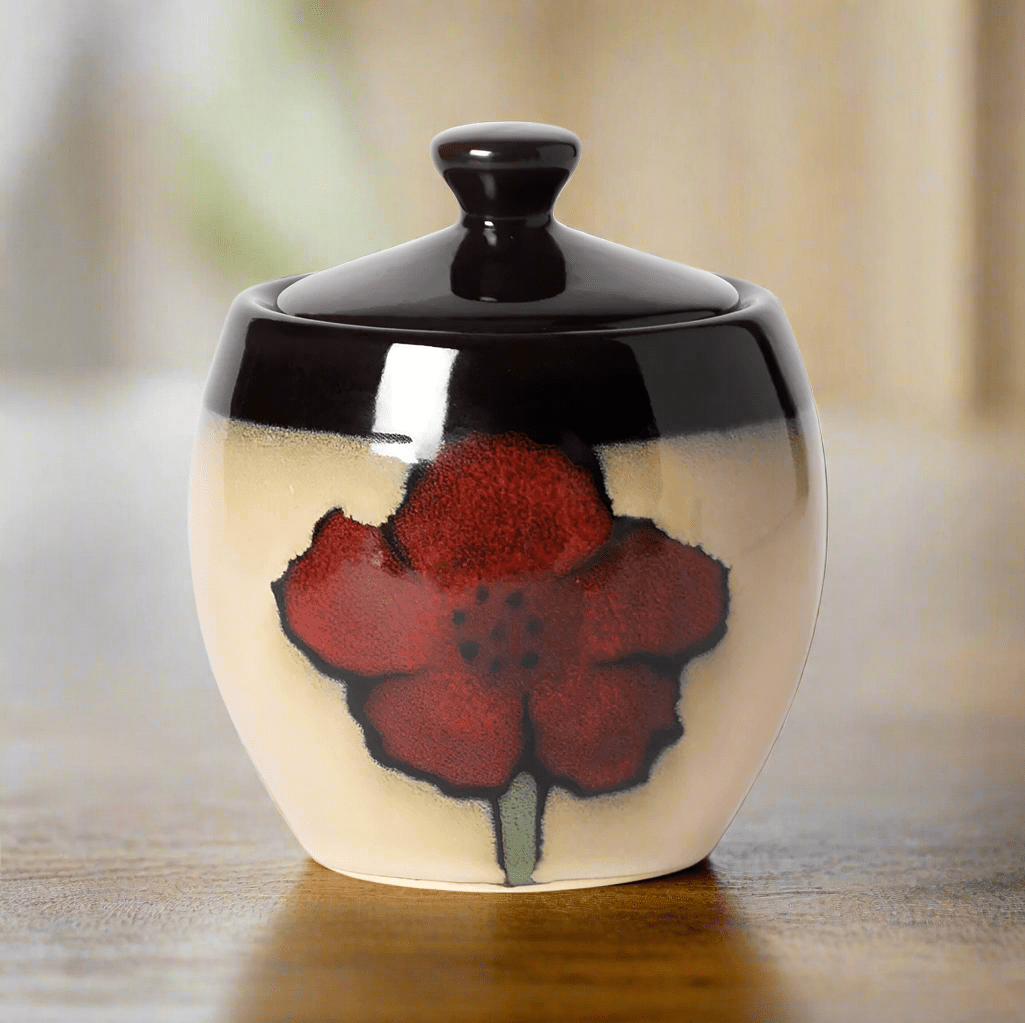 Painted Poppies Sugar Bowl with Lid