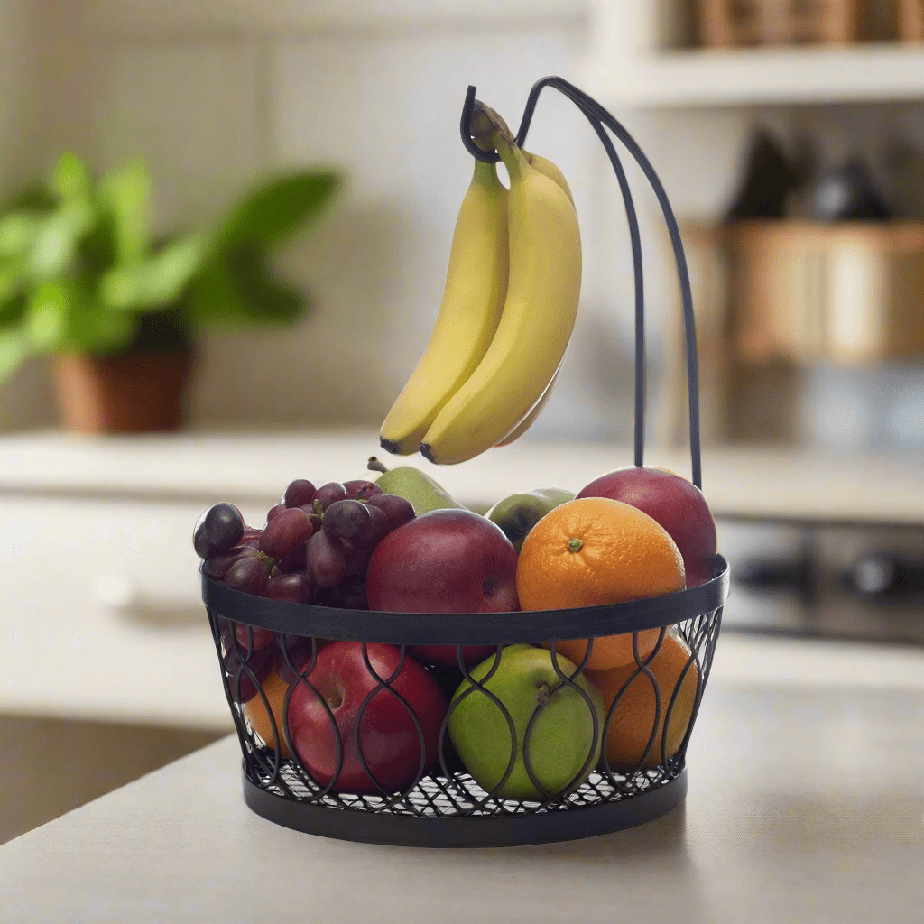 Rustic Farmstand Fruit Storage Basket with Banana Hook