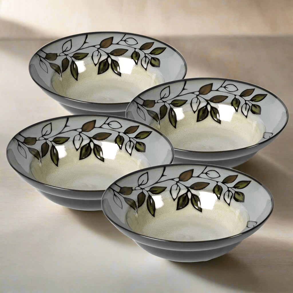 Rustic Leaves Set of 4 Rim Soup Cereal Bowls