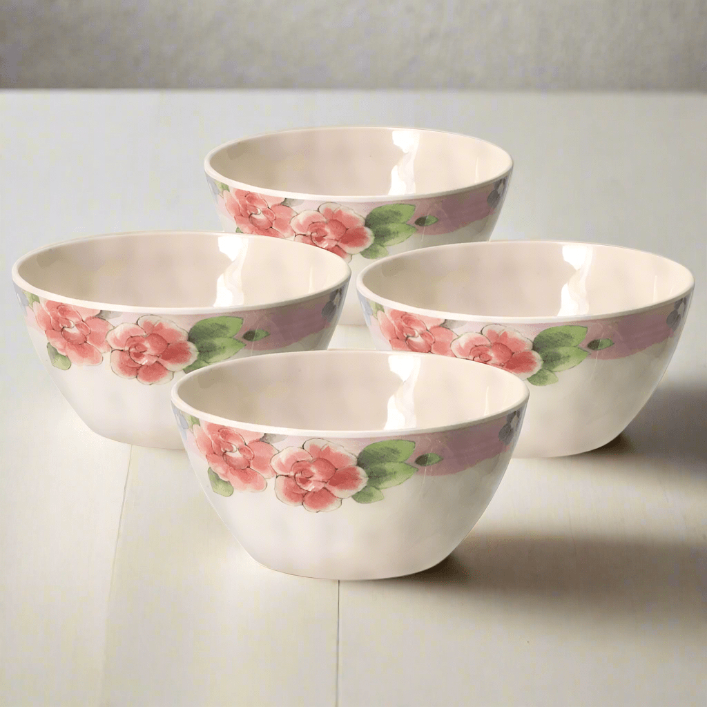 Tea Rose Set of 4 Outdoor Melamine Cereal Bowls