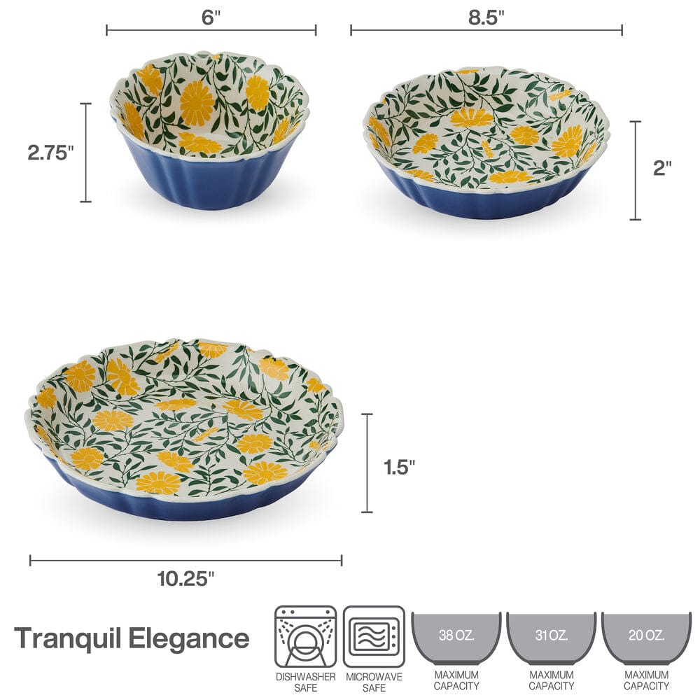 Tranquil Elegance 12 Piece Dinnerware Bowl Set, Service for 4