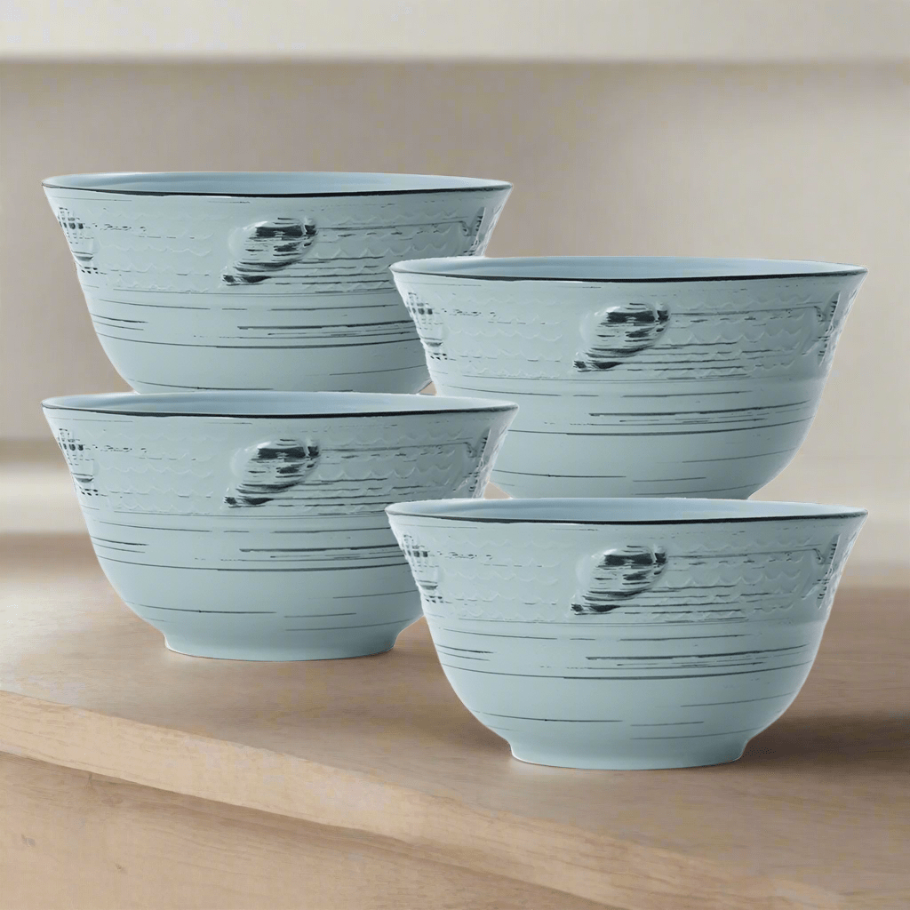 Trellis Coastal Teal Set of 4 Soup Cereal Bowls