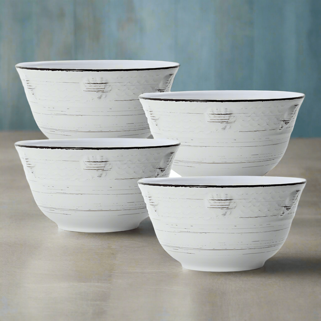 Trellis Coastal White Set of 4 Soup Cereal Bowls