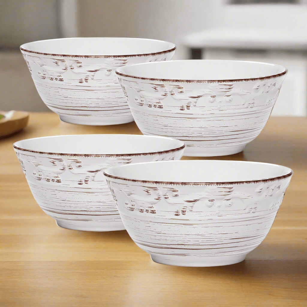 Trellis White Set of 4 Soup Cereal Bowls