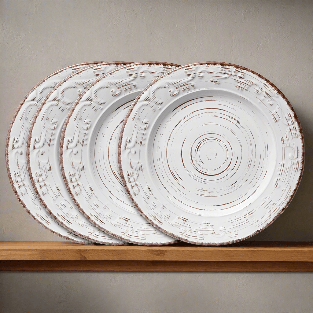 Trellis White Set of 4 Dinner Plates