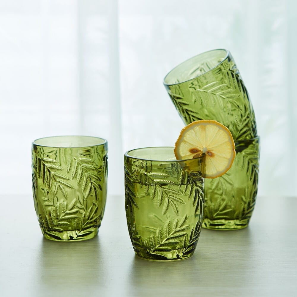 Fitz and Floyd Villa Palm Double Old Fashioned Glasses Set of 4