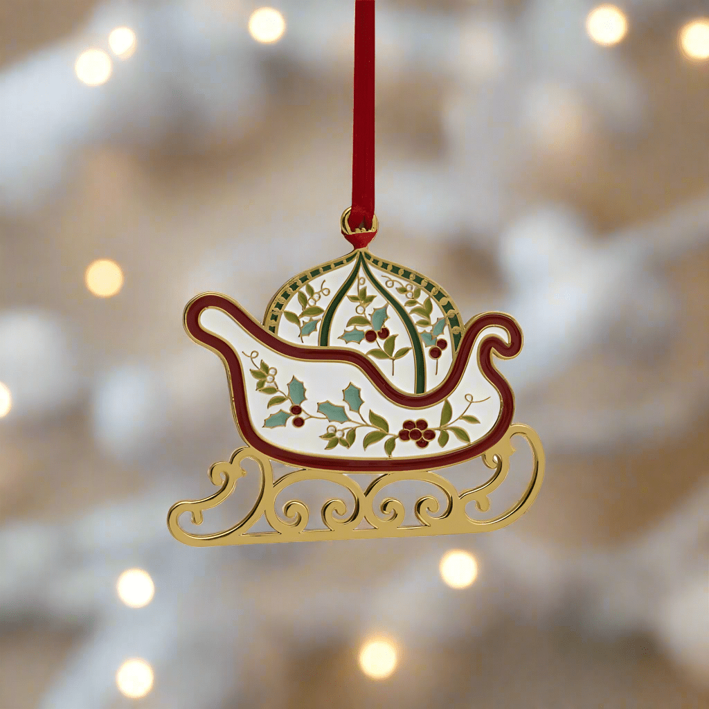 Winterberry® Gold Plated Enamel Sleigh Christmas Ornament