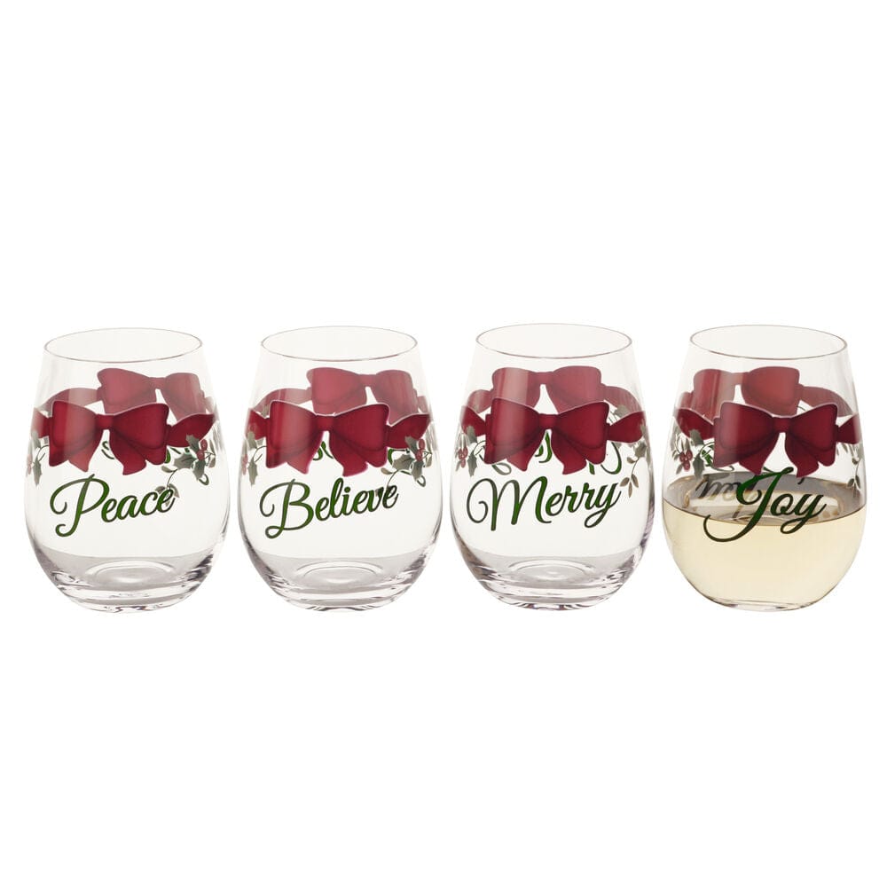 Winterberry® Ribbon Set of 4 Stemless Wine Glasses