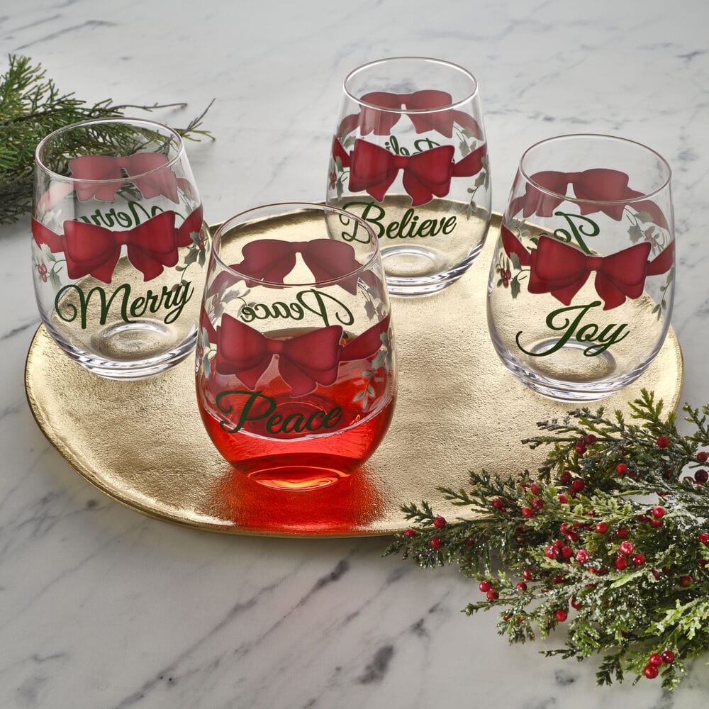 Winterberry® Ribbon Set of 4 Stemless Wine Glasses