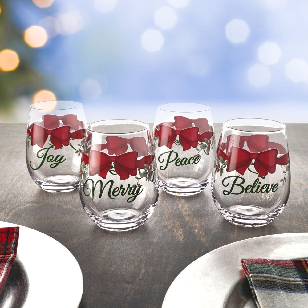 Winterberry® Ribbon Set of 4 Stemless Wine Glasses