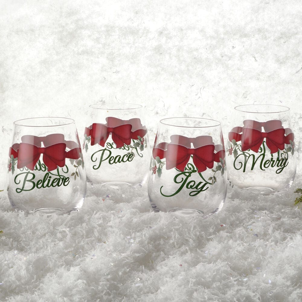 Winterberry® Ribbon Set of 4 Stemless Wine Glasses