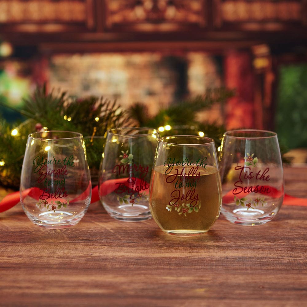 Winterberry® Set of 4 Sentiment Stemless Wine Glasses