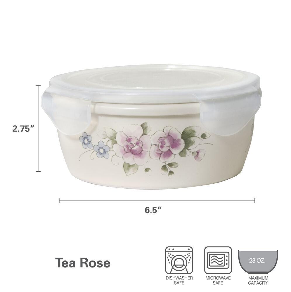 Tea Rose Storage Bowl With Lid