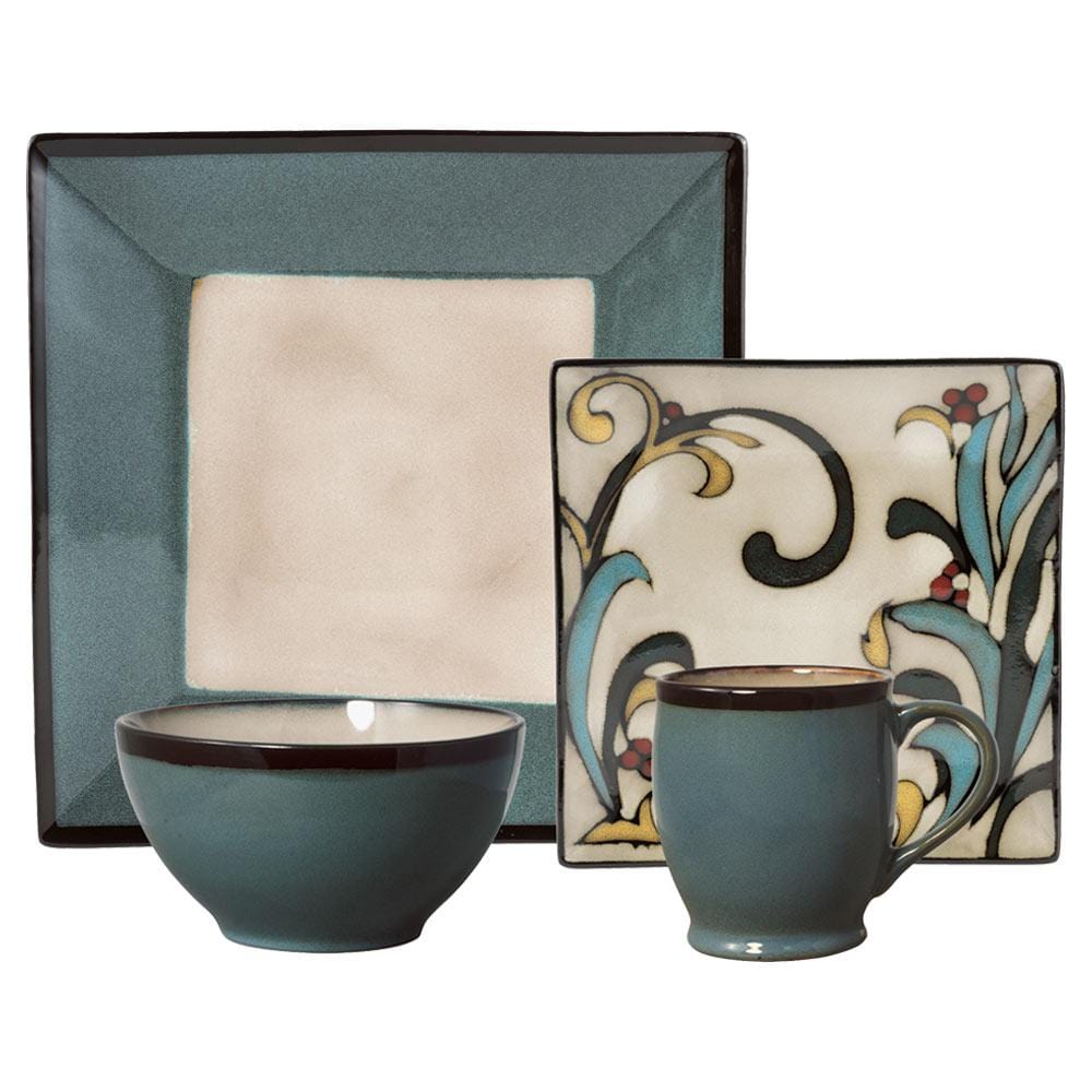 Belmont Square Blue Leaves Dinnerware Set