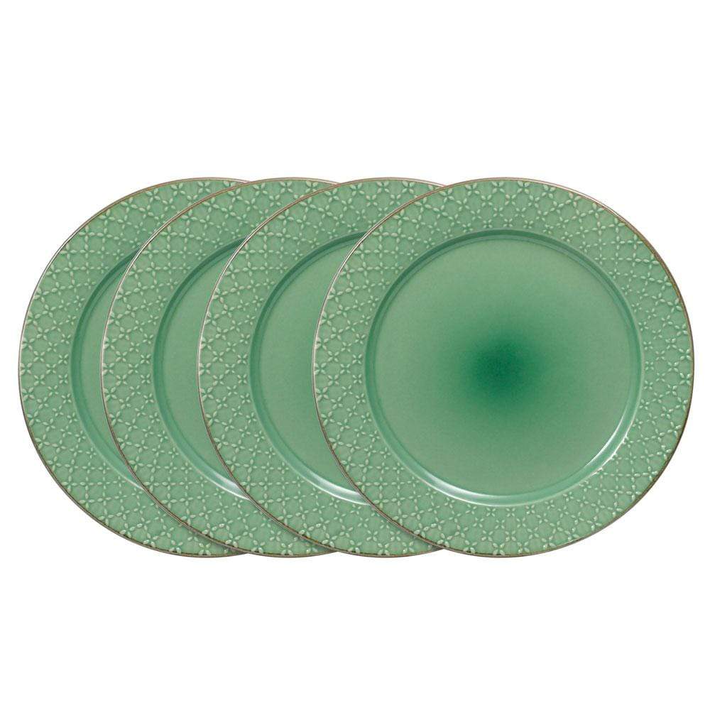 French Lace Set of 4 Green Dinner Plates