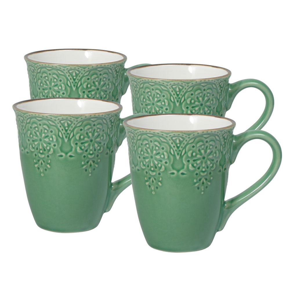 French Lace Set of 4 Green Mugs