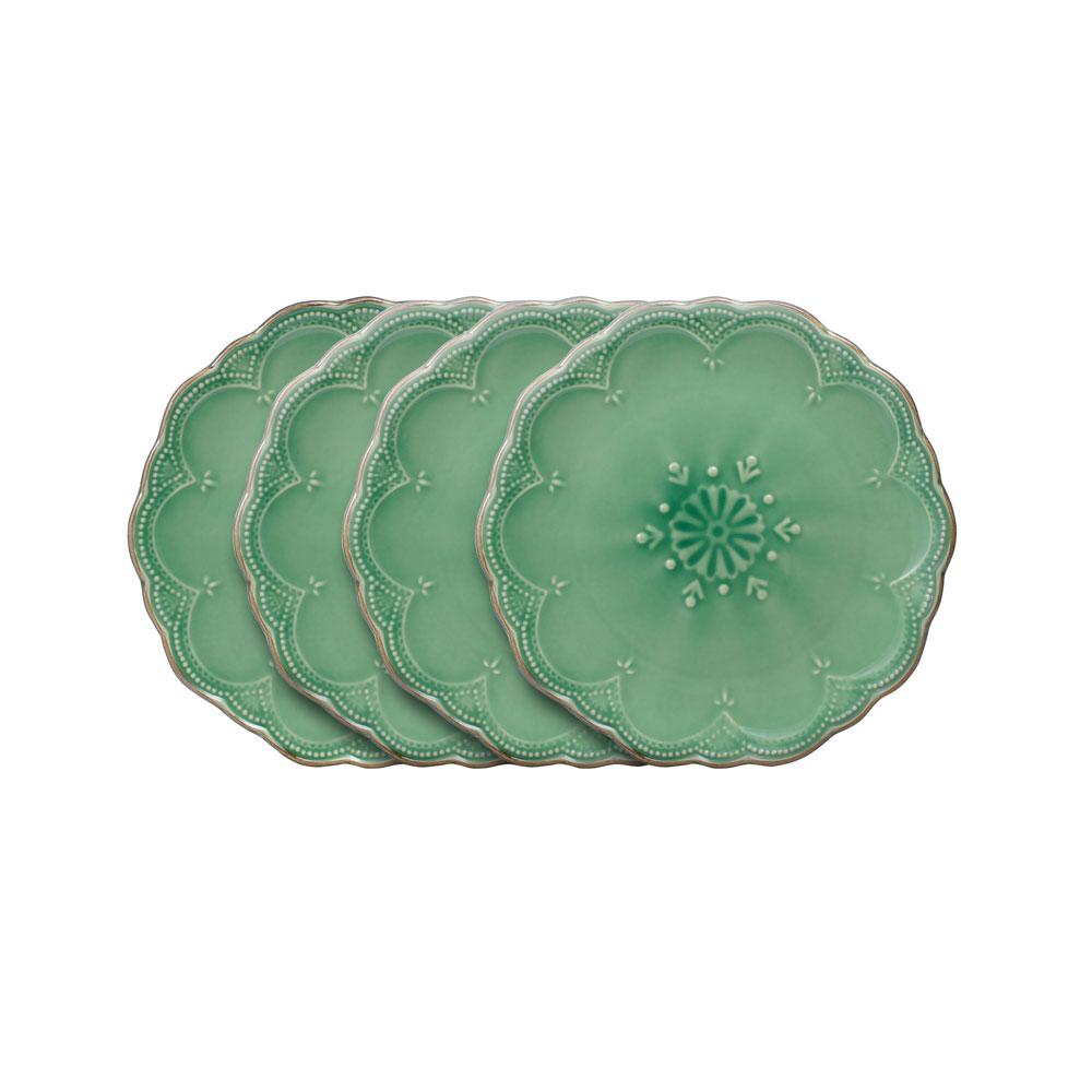 French Lace Set of 4 Green Salad Plates