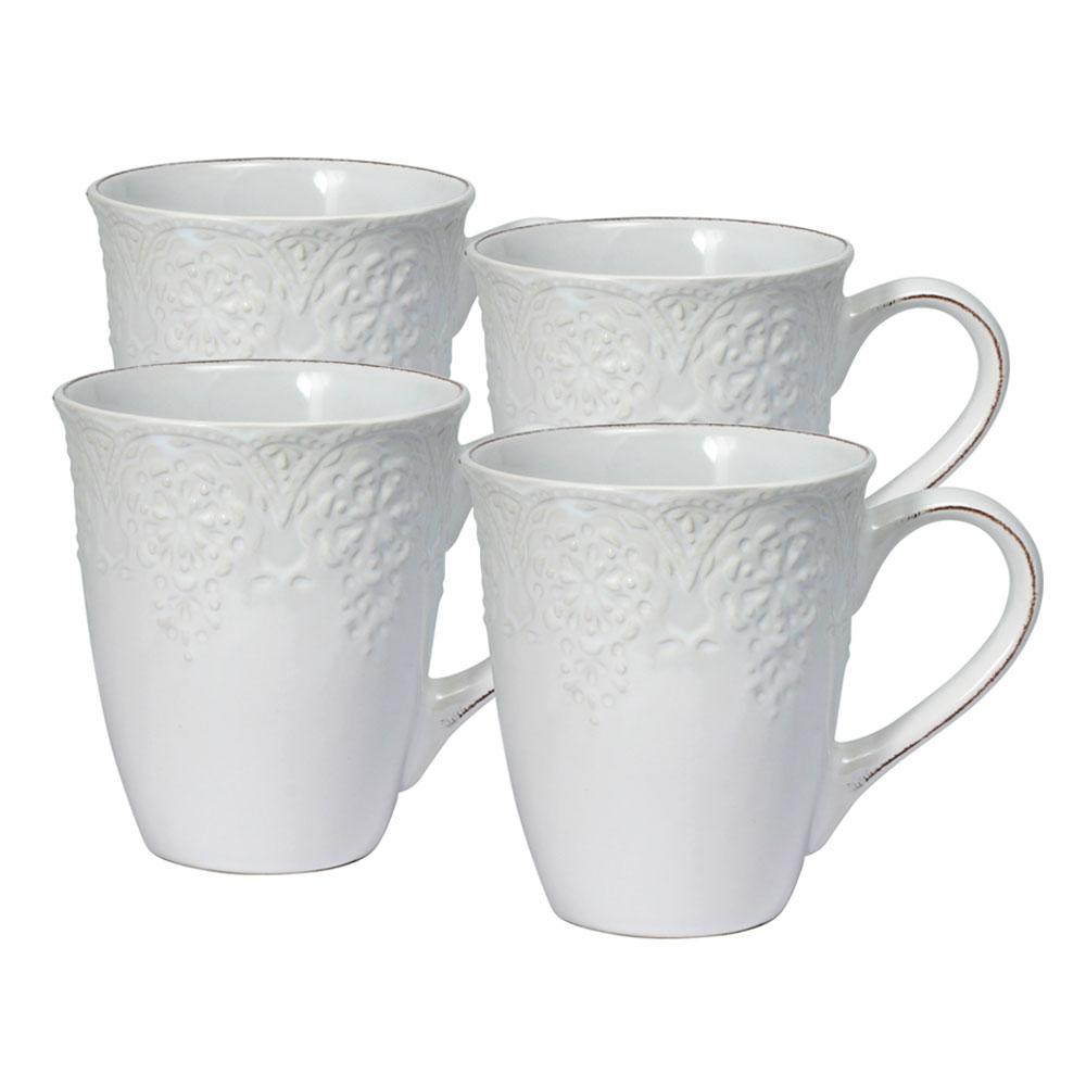 French Lace Set of 4 White Mugs