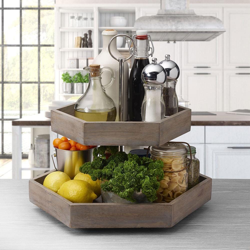 Hexagon 2 Tiered Mango Wood Serve Tray