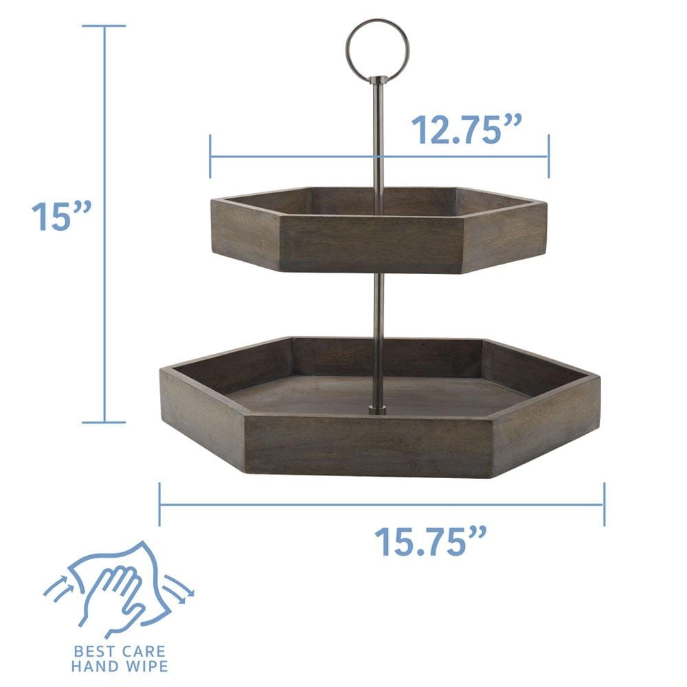 Hexagon 2 Tiered Mango Wood Serve Tray