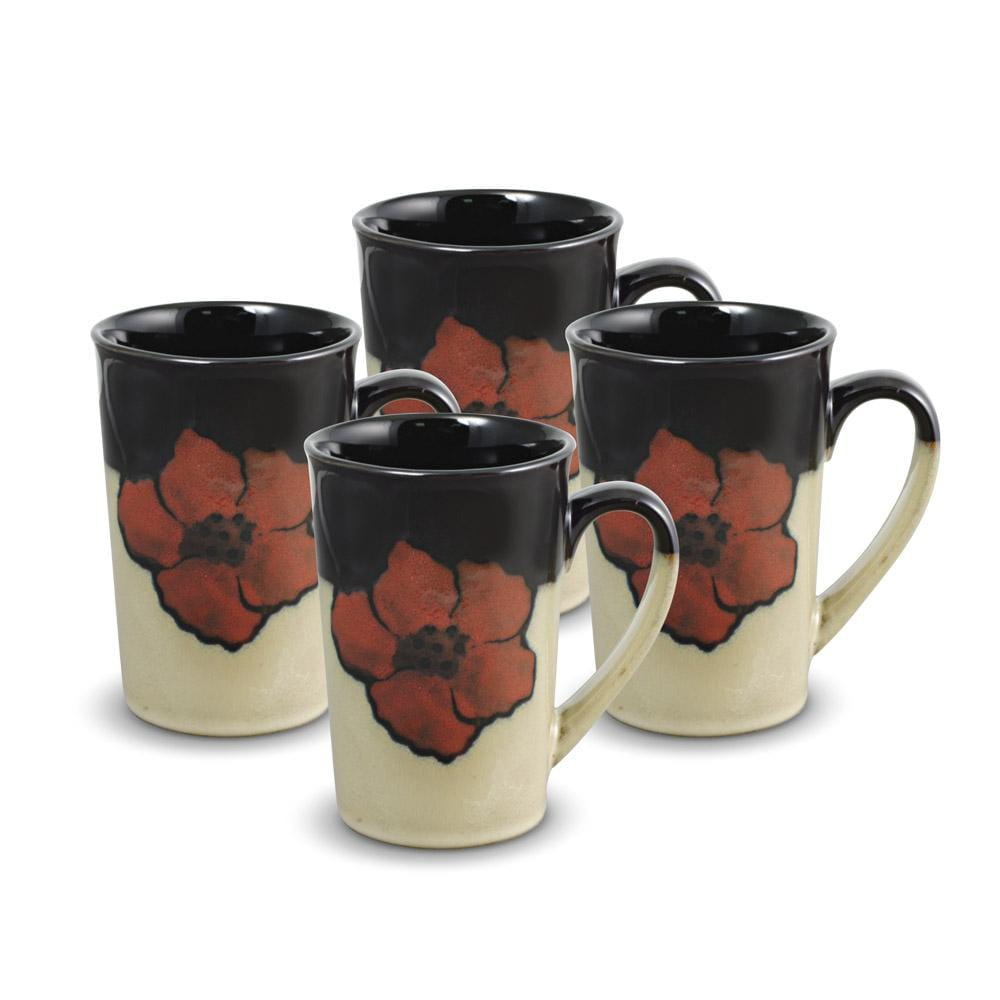 Painted Poppies Set of 4 Latte Mugs