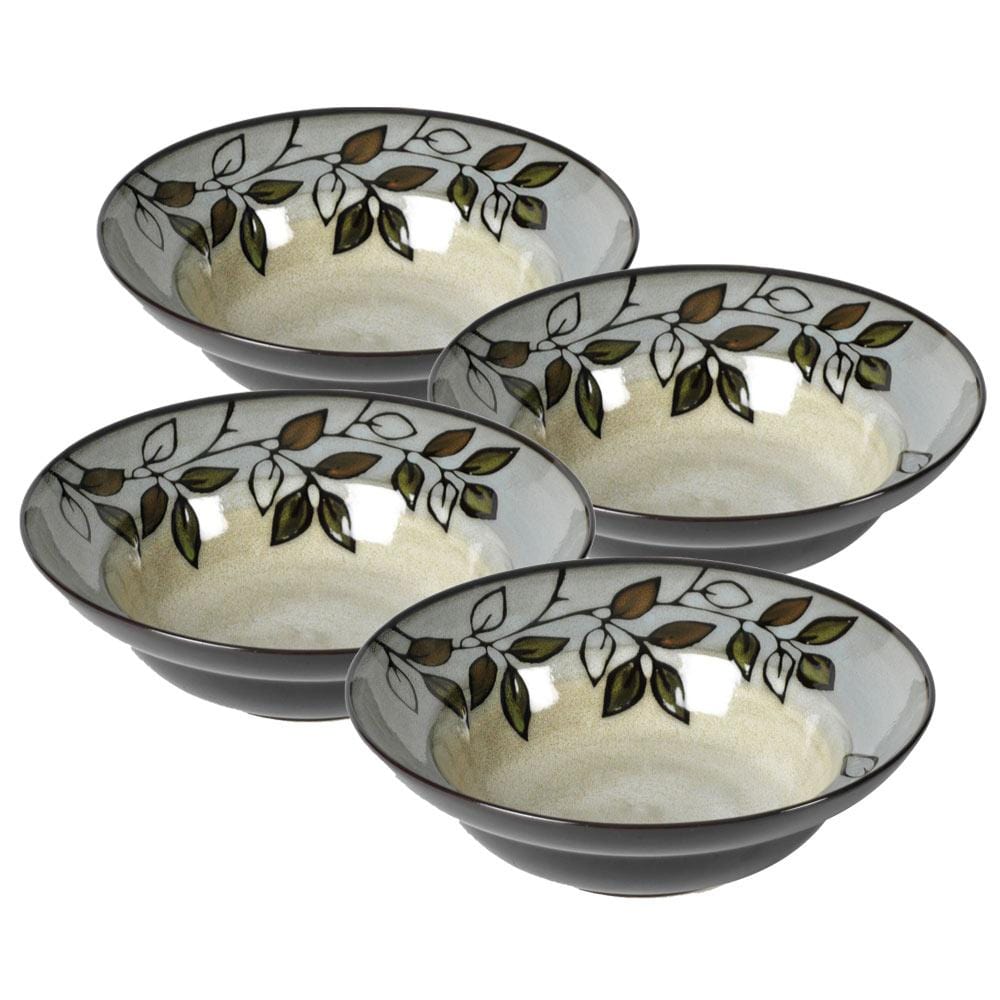 Rustic Leaves Set of 4 Rim Soup Cereal Bowls