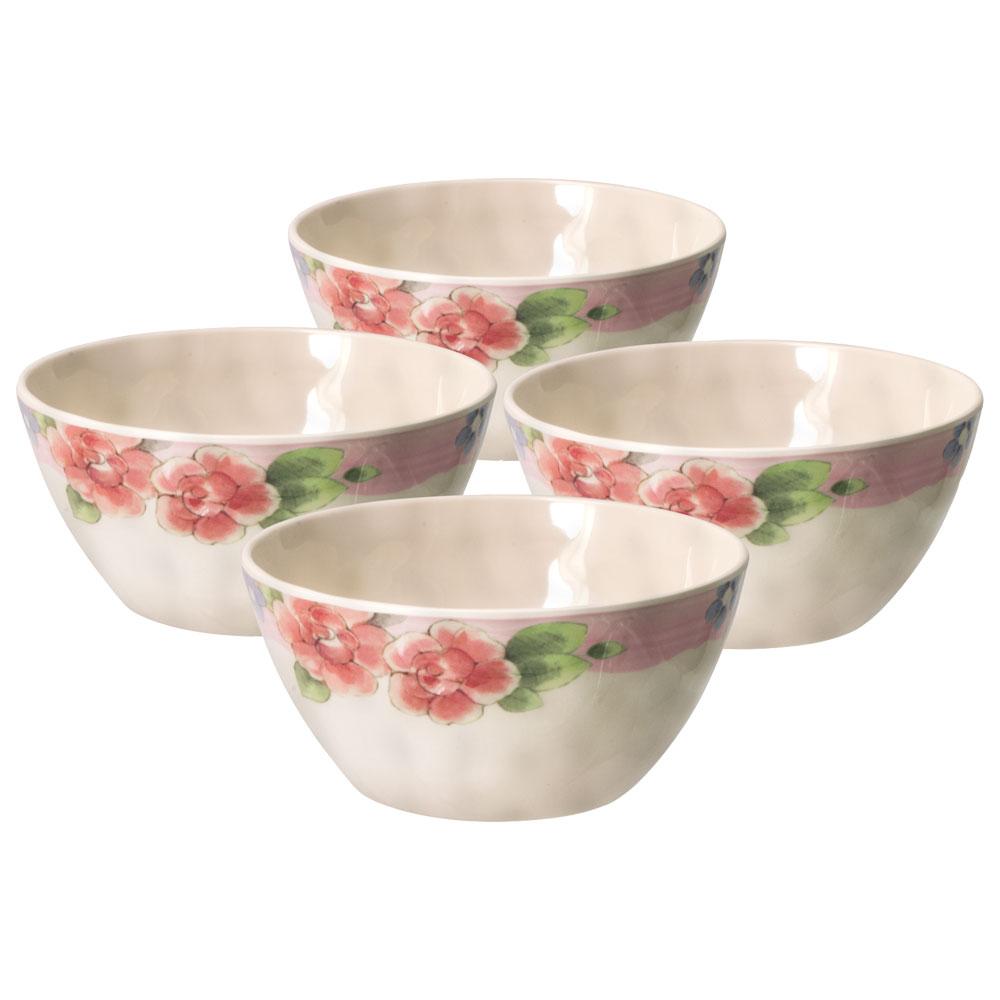 Tea Rose Set of 4 Outdoor Melamine Cereal Bowls