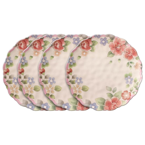 Tea Rose Set of 4 Outdoor Melamine Dinner Plates Pfaltzgraff