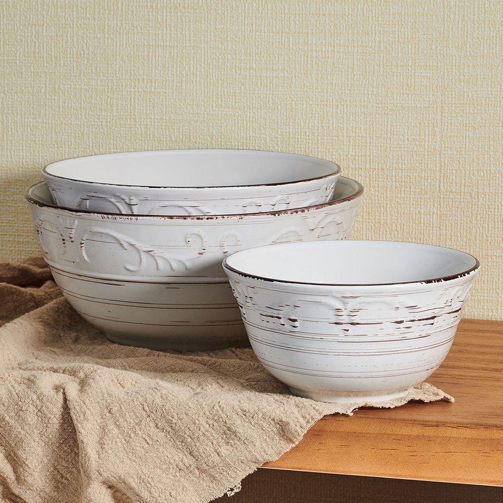 Trellis White Set of 3 Serving Bowls